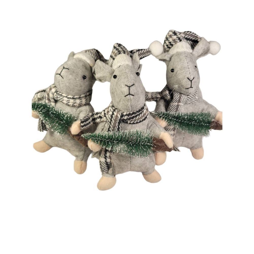 Christmas Mouse Farmhouse tree ornaments Lot of 3‎ Gray mice - Holiday decor
